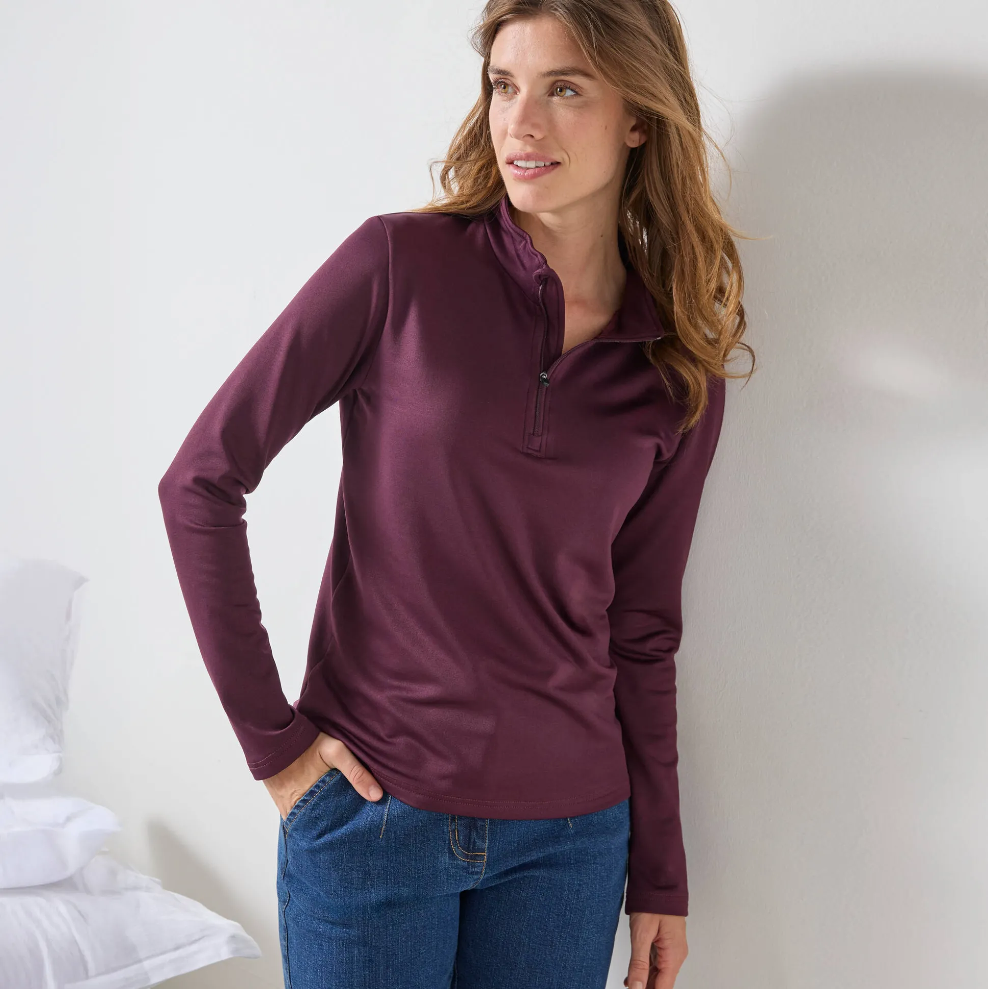 T-shirt met opstaande ritskraag en lange mouwen, intense warmte