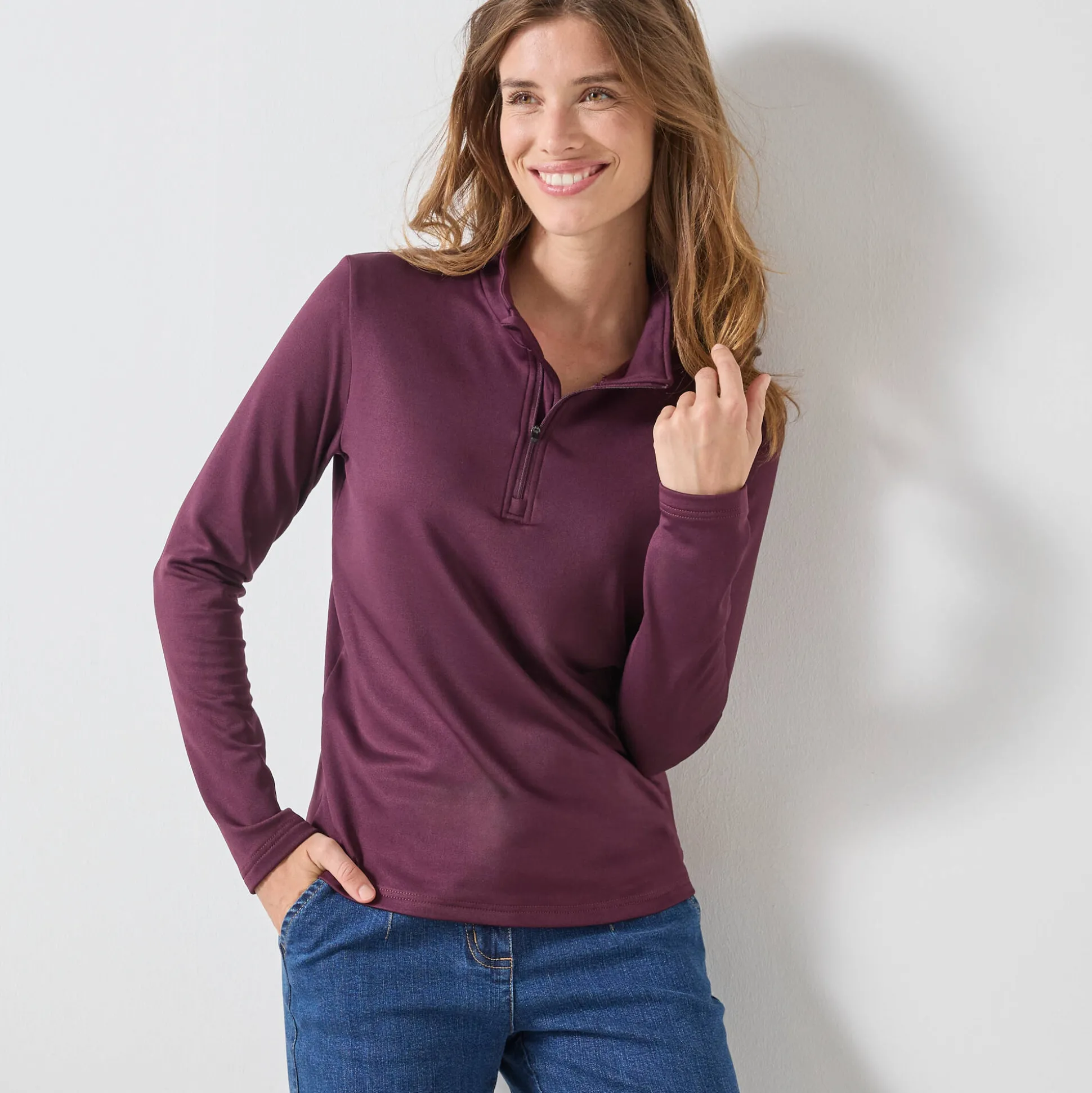 T-shirt met opstaande ritskraag en lange mouwen, intense warmte