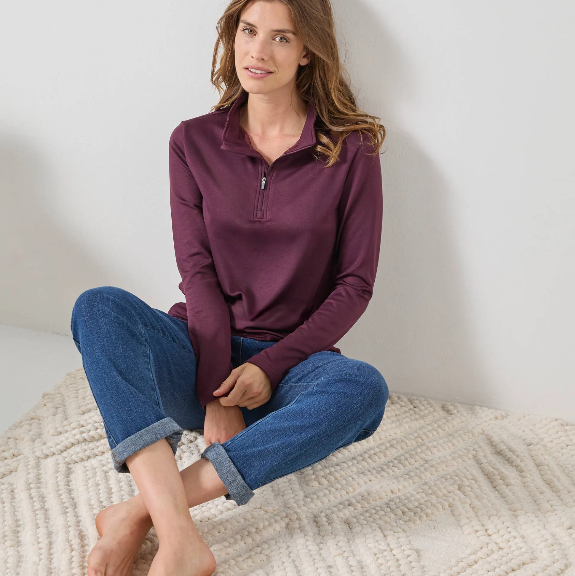 T-shirt met opstaande ritskraag en lange mouwen, intense warmte