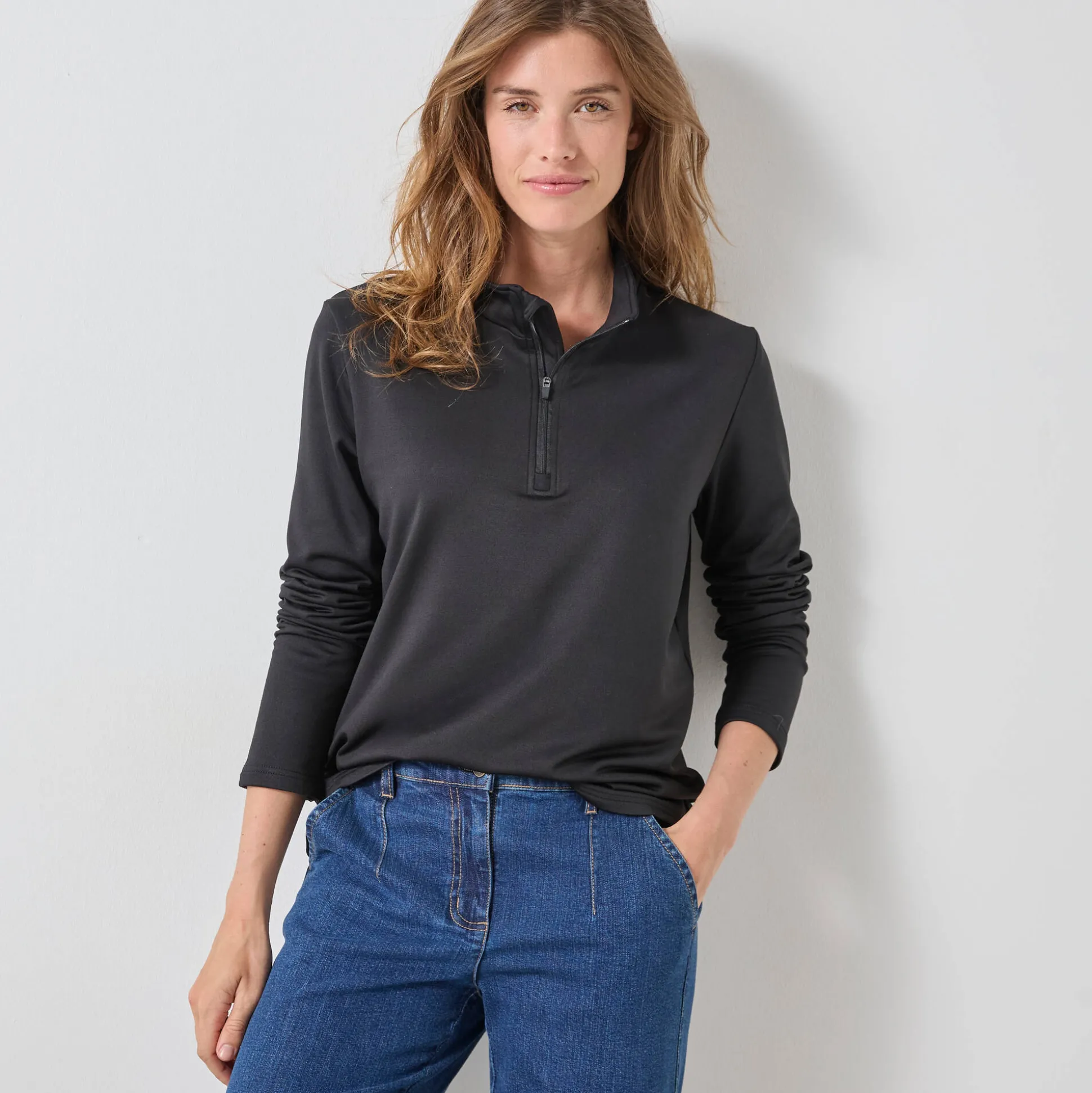 T-shirt met opstaande ritskraag en lange mouwen, intense warmte
