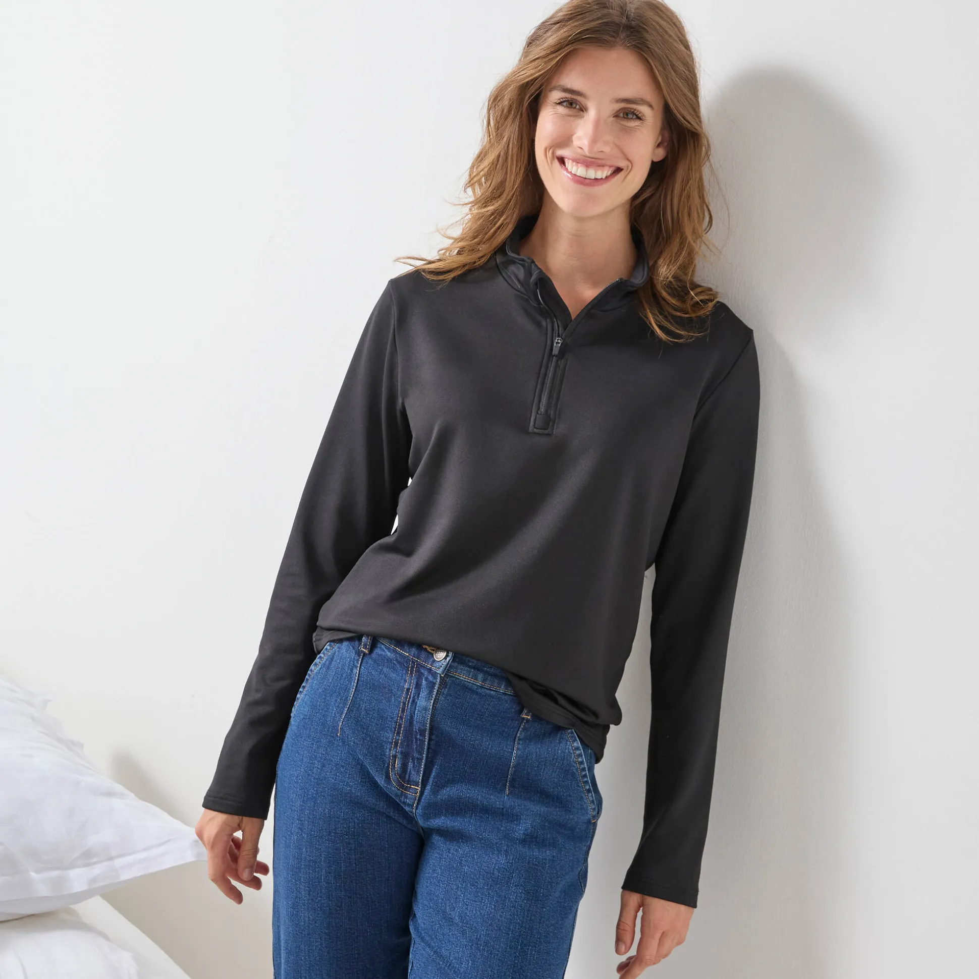 T-shirt met opstaande ritskraag en lange mouwen, intense warmte