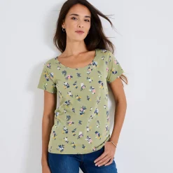 T-shirt met ronde hals en bloemenprint, katoen