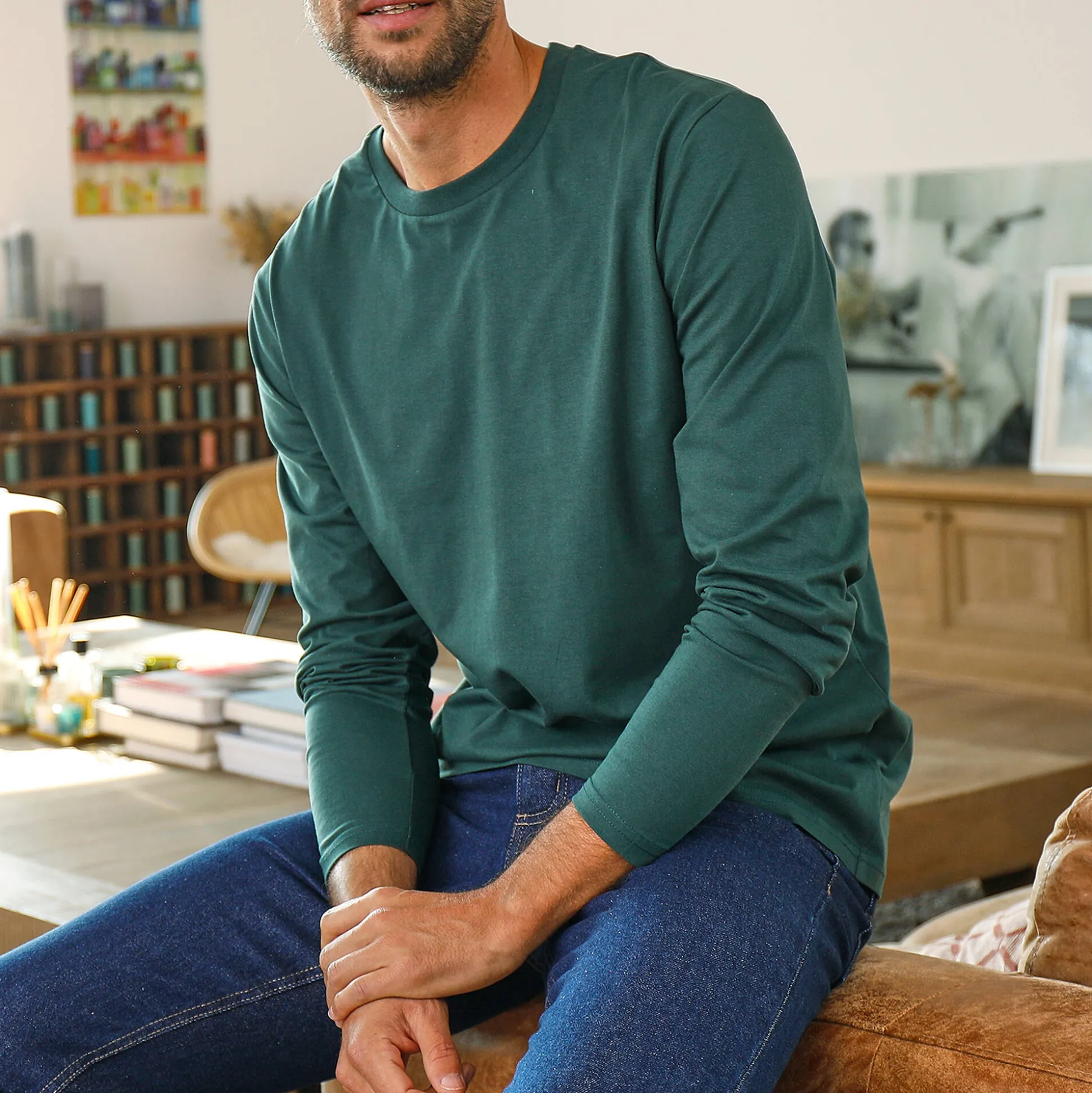 T-shirt met ronde hals en lange mouwen - set van 3