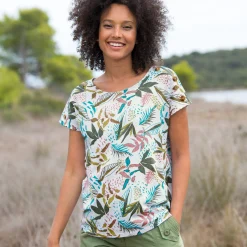 T-shirt met ronde hals en tropische print