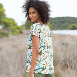 T-shirt met ronde hals en tropische print