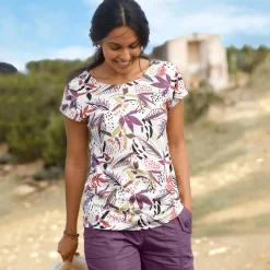 T-shirt met ronde hals en tropische print