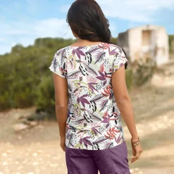 T-shirt met ronde hals en tropische print