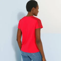 T-shirt met ronde hals in kant