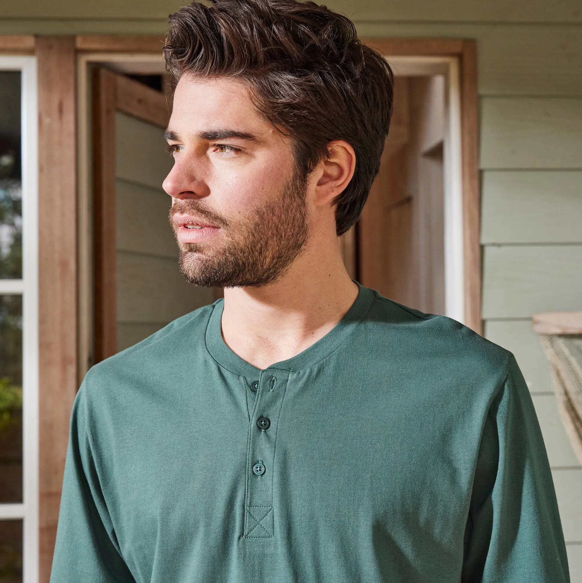 T-shirt met Tunesische hals en lange mouwen