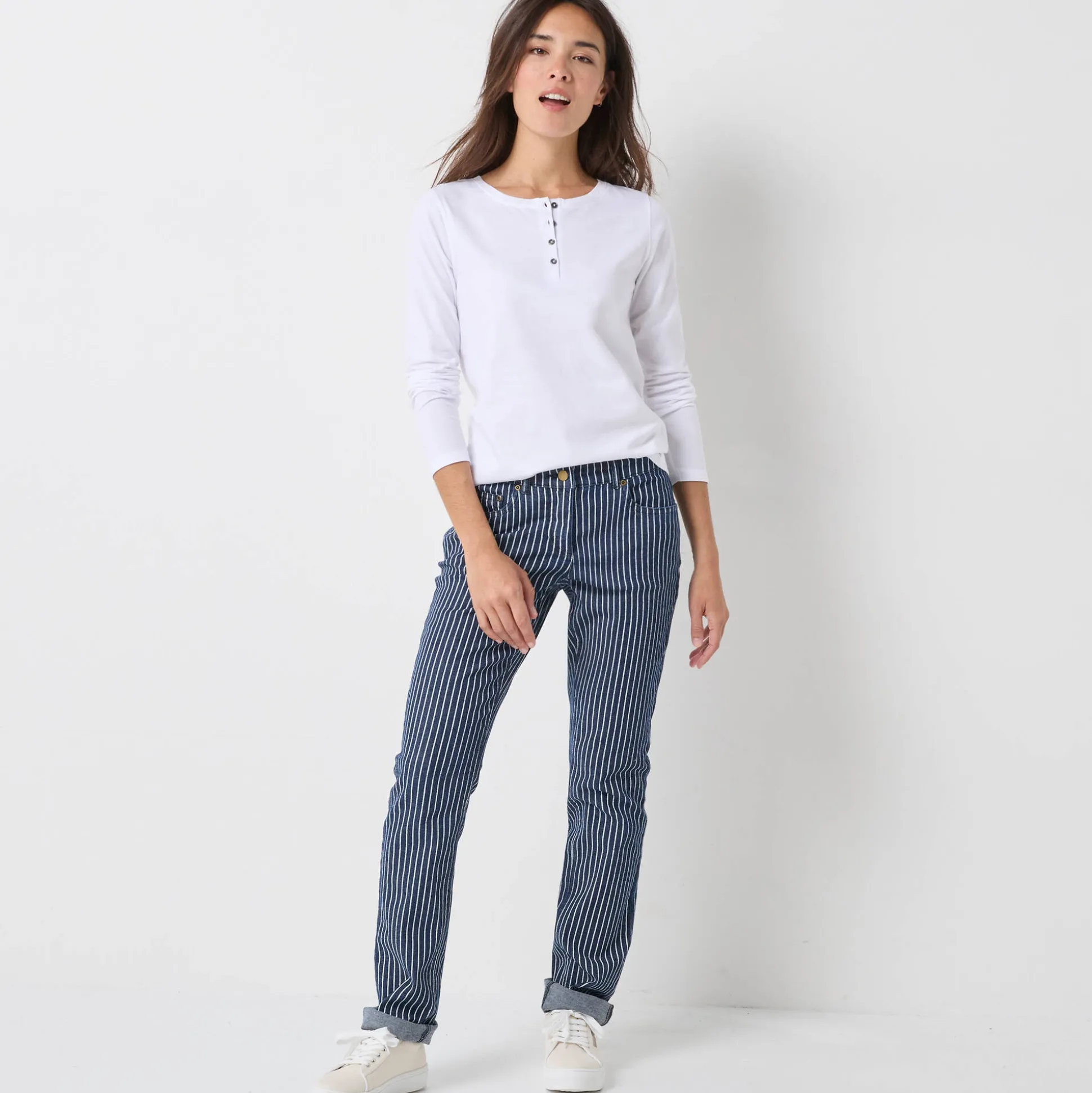 T-shirt met Tunesische hals en lange mouwen