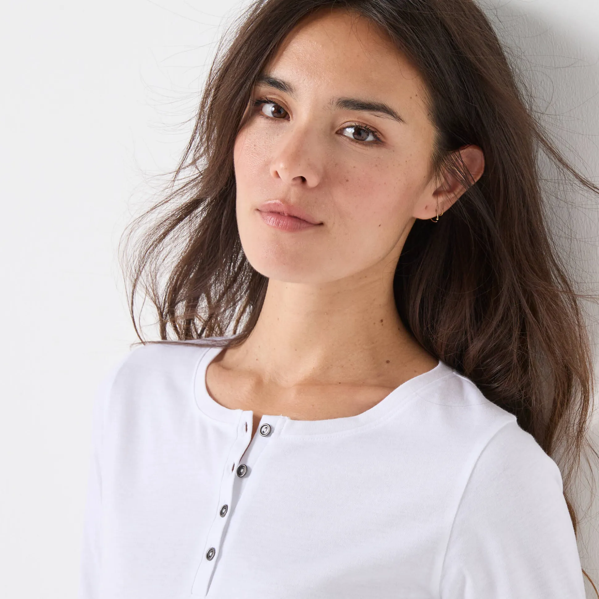 T-shirt met Tunesische hals en lange mouwen