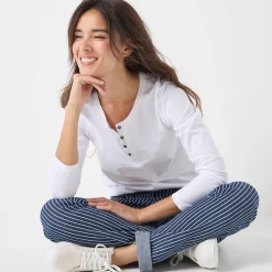 T-shirt met Tunesische hals en lange mouwen