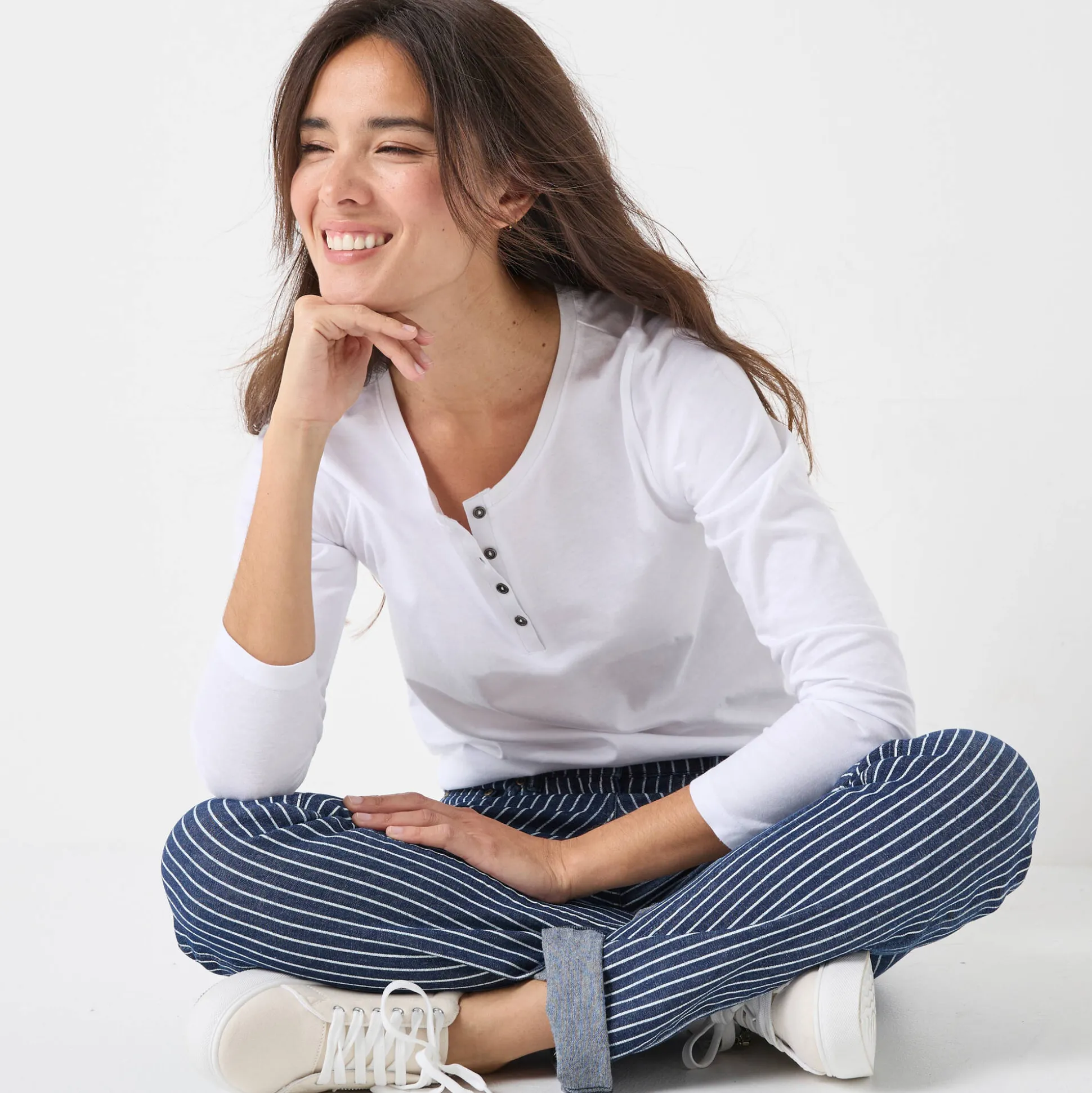 T-shirt met Tunesische hals en lange mouwen