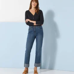 T-shirt met Tunesische hals en lange mouwen, effen