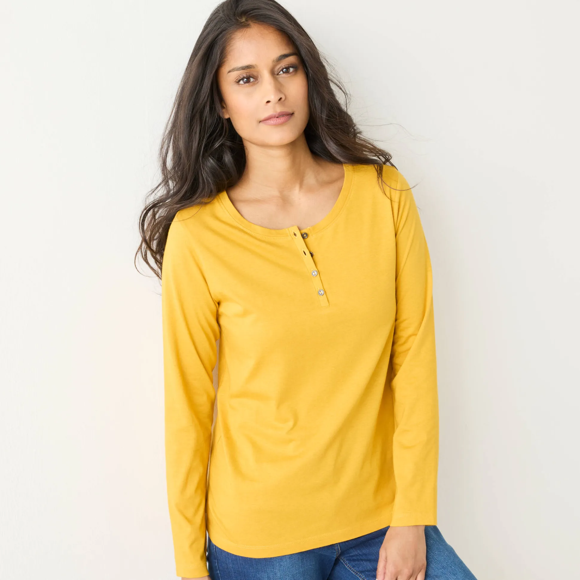 T-shirt met Tunesische hals en lange mouwen