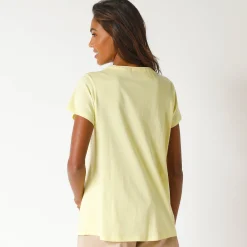 T-shirt met Tunesische hals en broderie anglaise