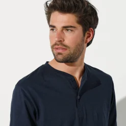 T-shirt met Tunesische hals en lange mouwen