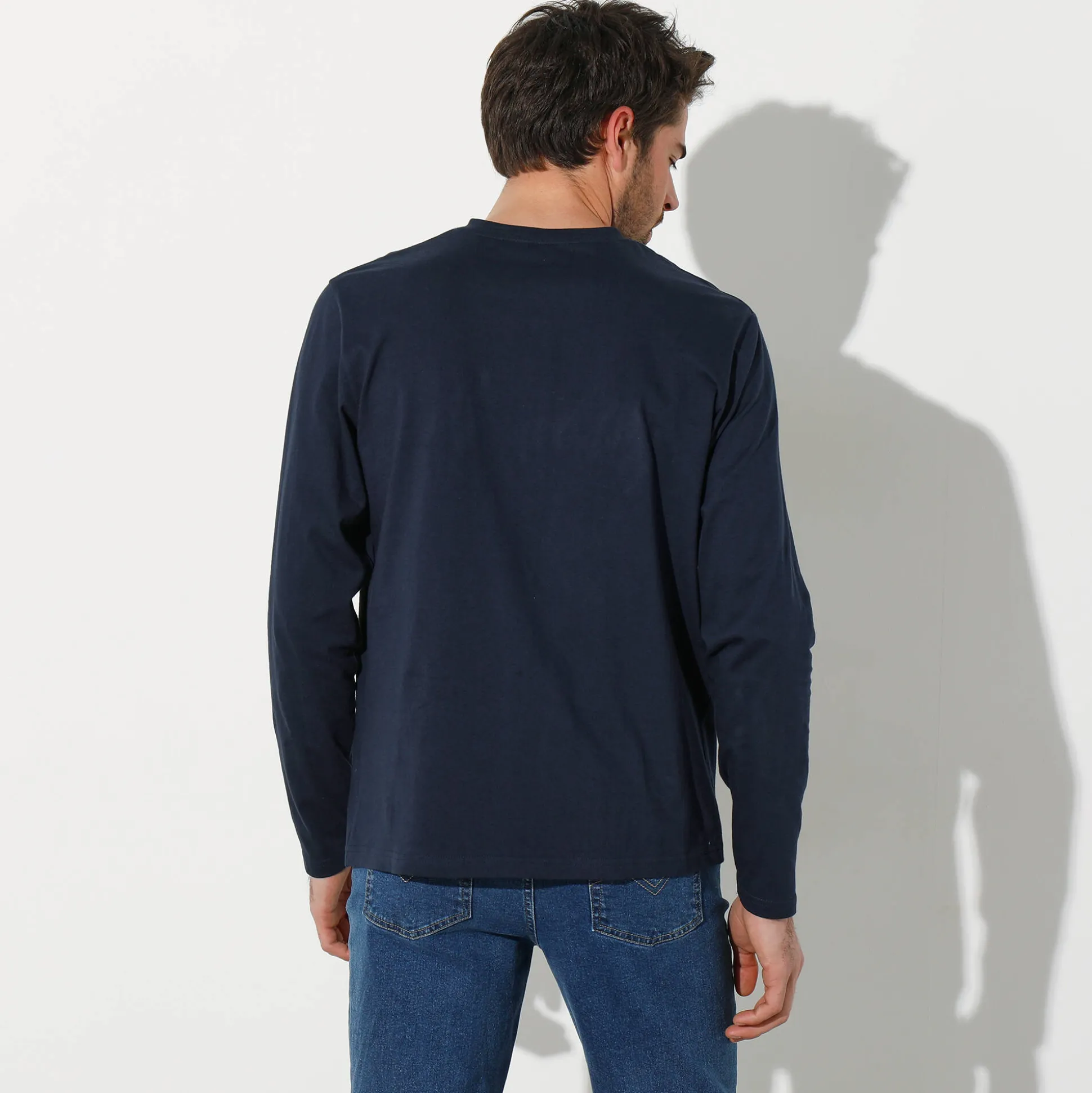 T-shirt met Tunesische hals en lange mouwen
