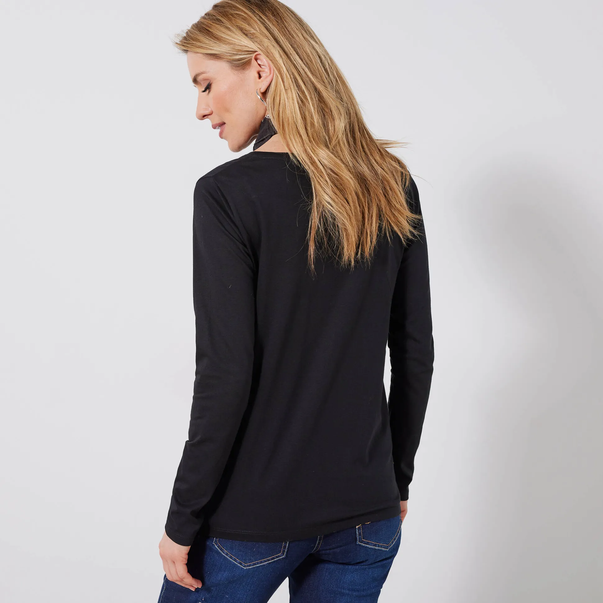 T-shirt met Tunesische hals en lange mouwen
