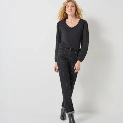 T-shirt met V-hals en kanten mouwen