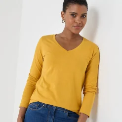 T-shirt met V-hals en lange mouwen