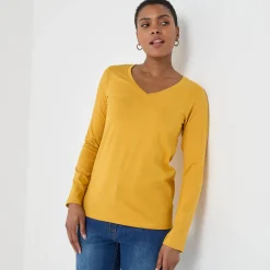 T-shirt met V-hals en lange mouwen