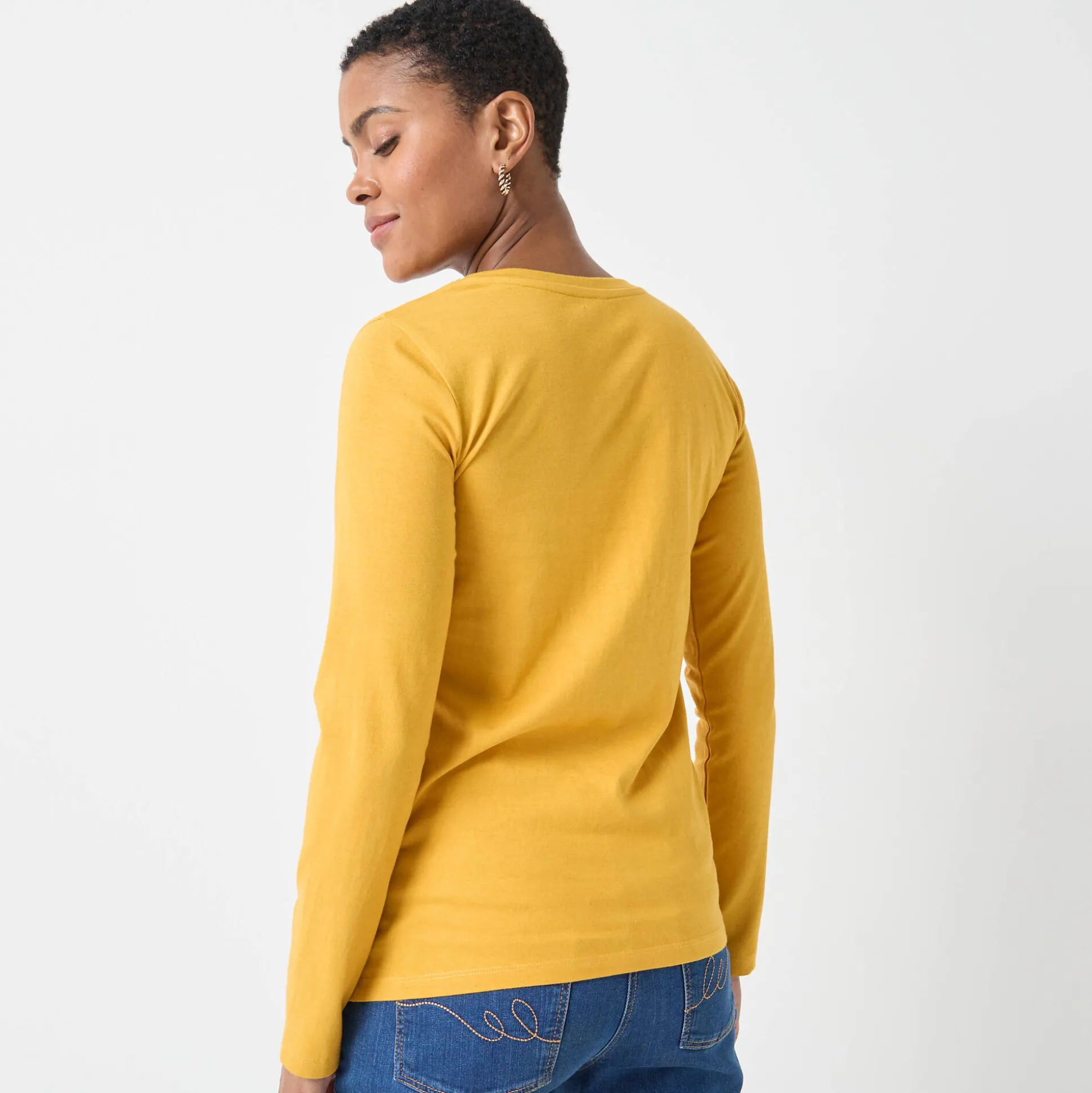 T-shirt met V-hals en lange mouwen