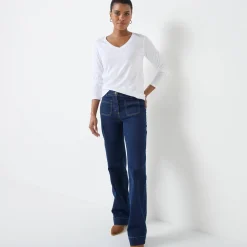 T-shirt met V-hals en lange mouwen