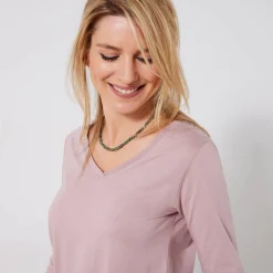 T-shirt met V-hals en lange mouwen