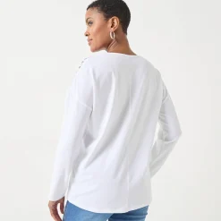 T-shirt met V-hals en lange mouwen in kant