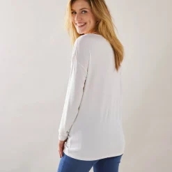 T-shirt met V-hals en lange mouwen, kant