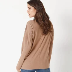 T-shirt met V-hals en lange mouwen in kant