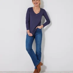 T-shirt met V-hals en lange mouwen