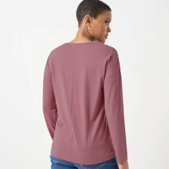 T-shirt met V-hals en lange mouwen in kant