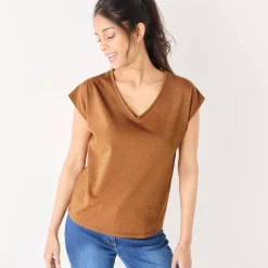 T-shirt met V-hals, glanzend fantasietricot