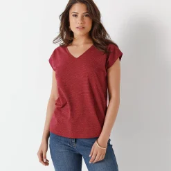 T-shirt met V-hals, glanzend fantasietricot