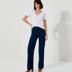 T-shirt met V-hals, goudkleurige hartjesprint