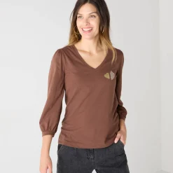 T-shirt met V-hals, hartjesprint