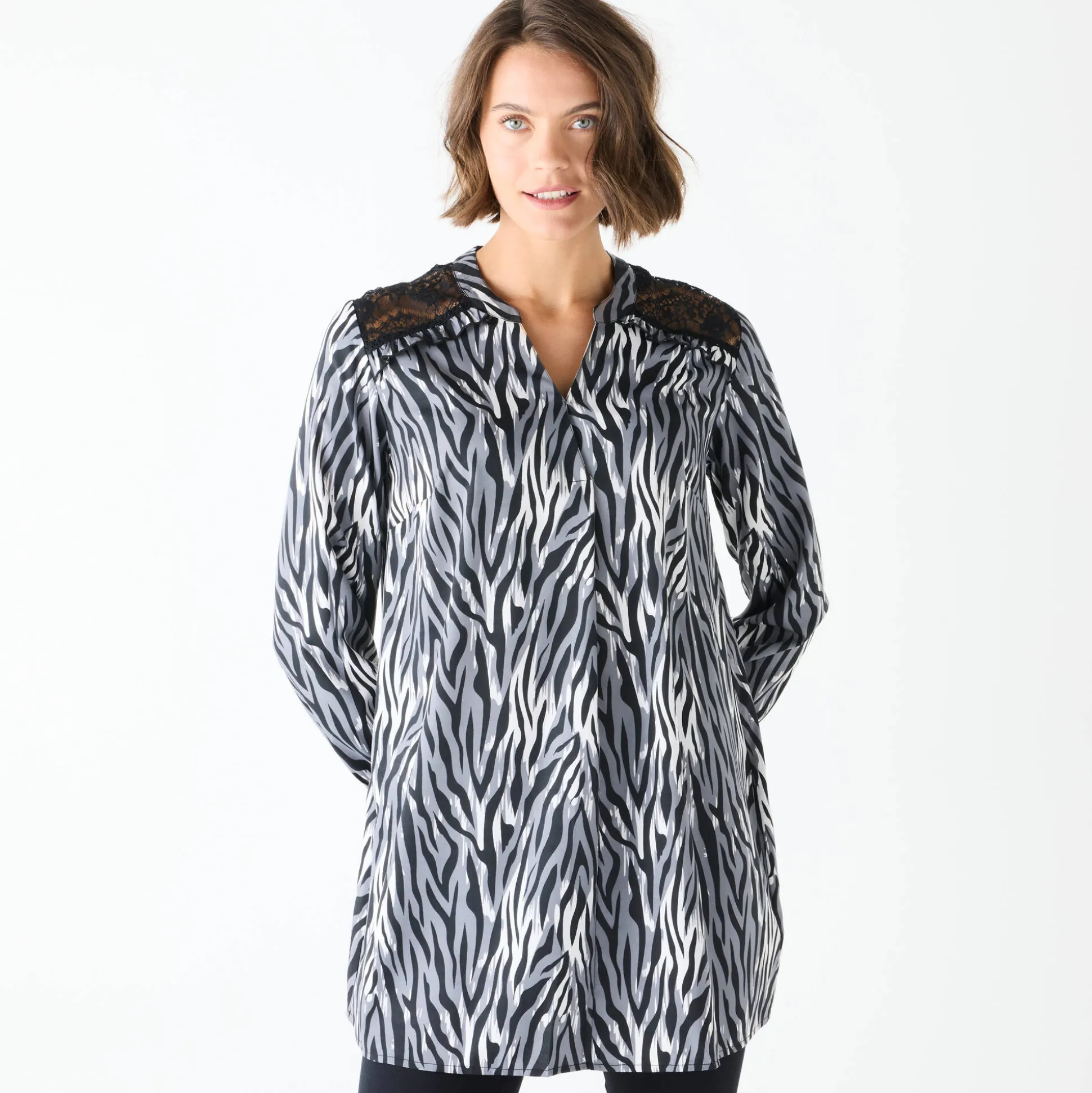 Tuniek met kant en lange mouwen, zebraprint