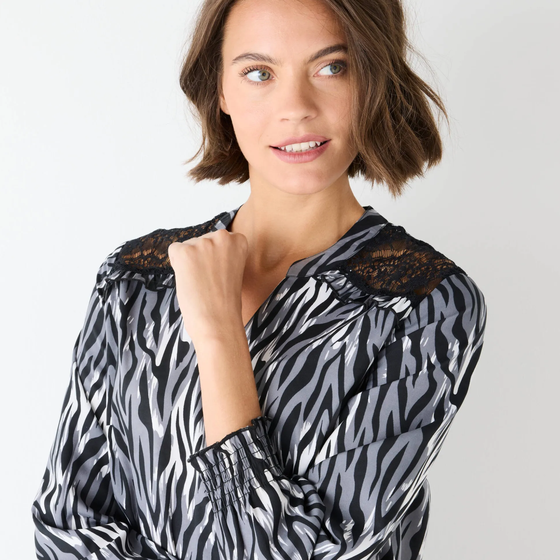 Tuniek met kant en lange mouwen, zebraprint