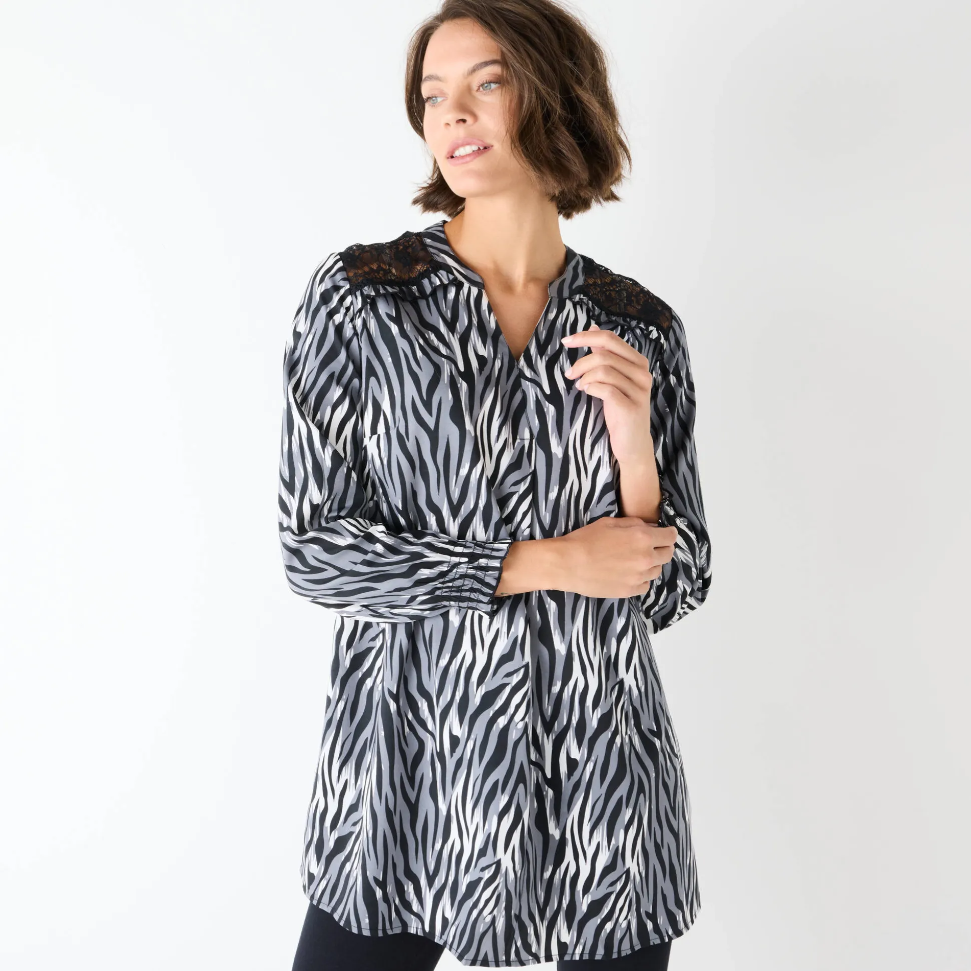 Tuniek met kant en lange mouwen, zebraprint