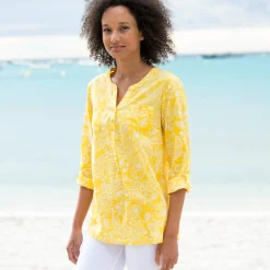 Tuniek met kasjmierprint en oprolbare mouwen