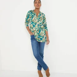 Tuniek met knoopkraag en bloemenprint