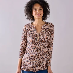 Tuniek met knoopkraag en dierenhuidprint