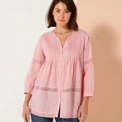 Tuniek met knoopsluiting en plooitjes, macramé