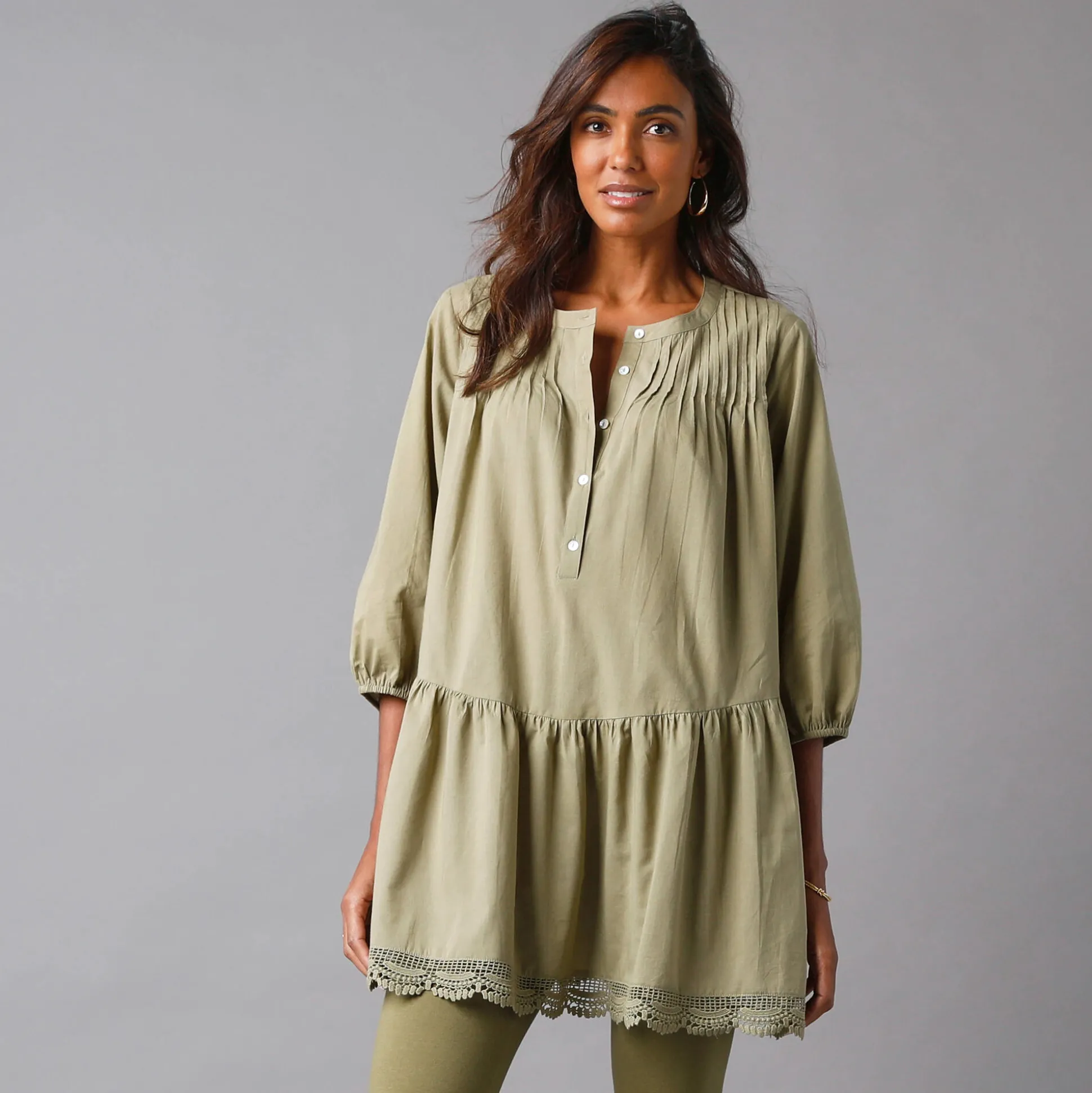 Tuniek met macramé en 3/4-mouwen