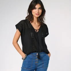 Tuniek met macramé, in katoencrêpe