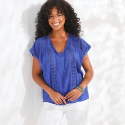 Tuniek met macramé, in katoencrêpe