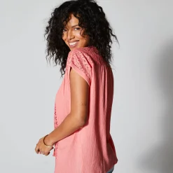 Tuniek met macramé, in katoencrêpe
