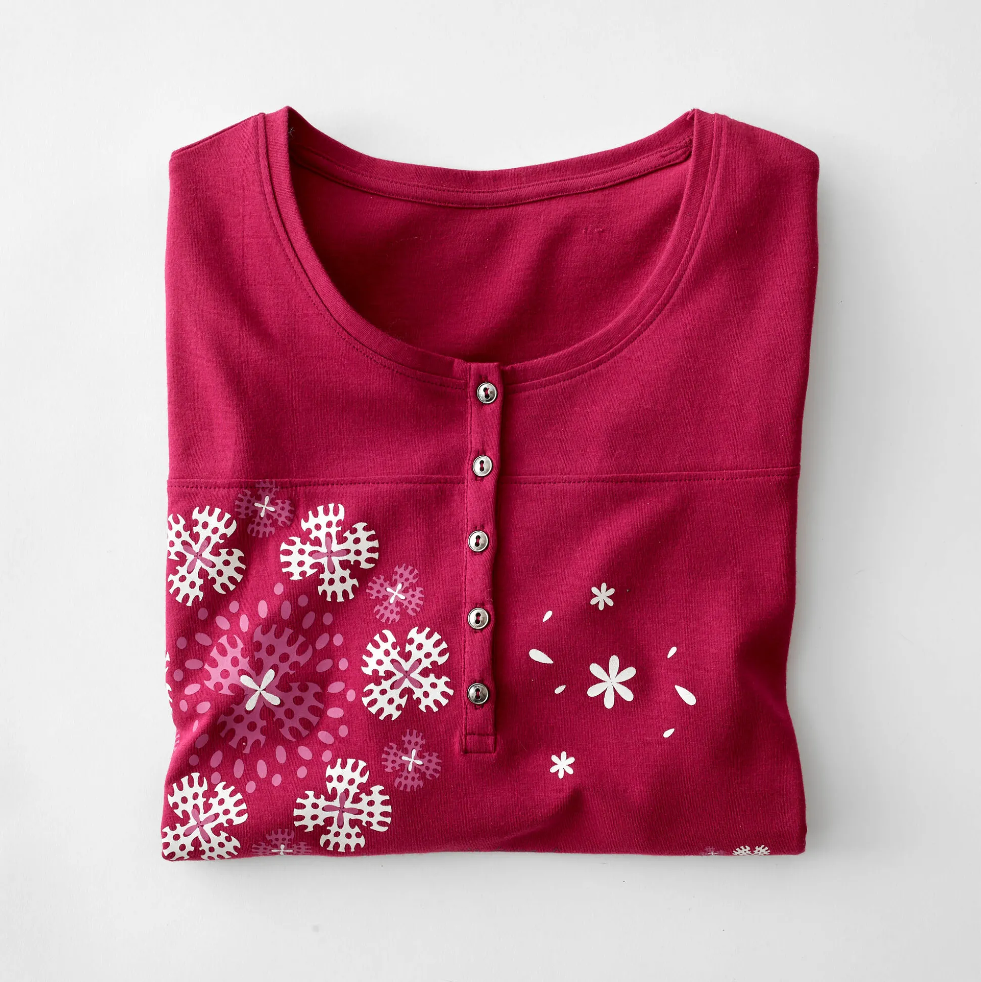 Tuniek met Tunesische hals en lange mouwen, geplaatste print